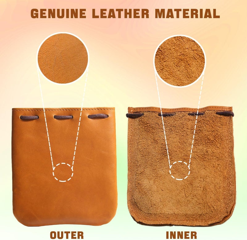 XQIGI Genuine Leather Drawstring Pouch, Medieval Coin Purse Organizer Portable Change Holder, Small Multipurpose ​Medicine Tobacco Waist Bag Yellow - Image 5